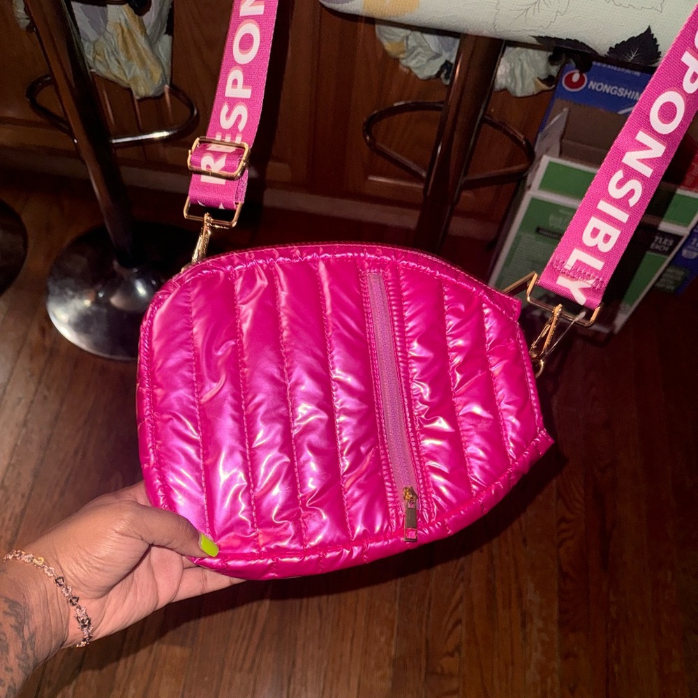 pink puffy cross bag brand new